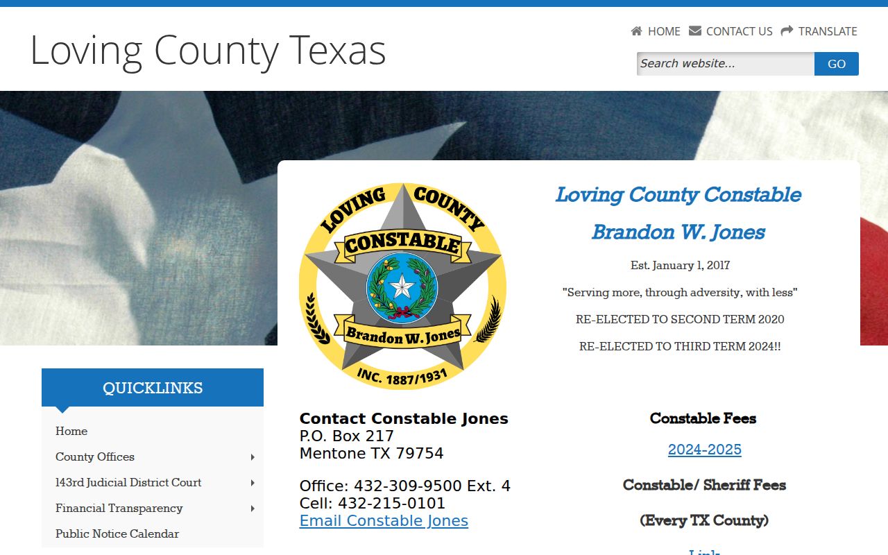Loving County arrest history constable office page