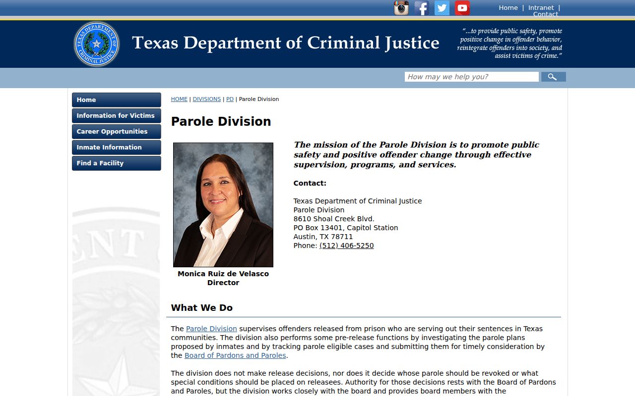 Loving County arrest history TDCJ parole supervision information
