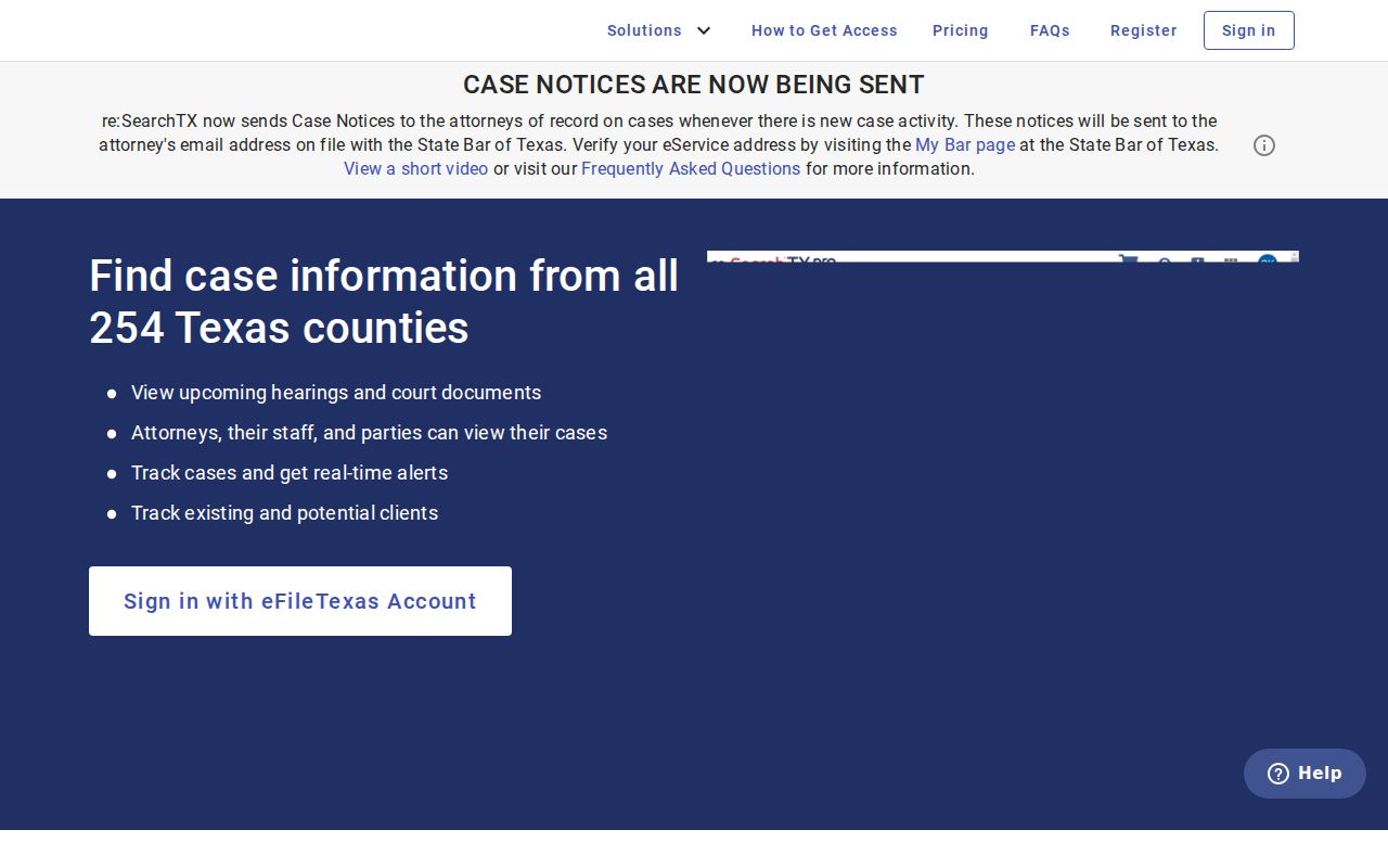 re:SearchTX fields for Loving County criminal court case records