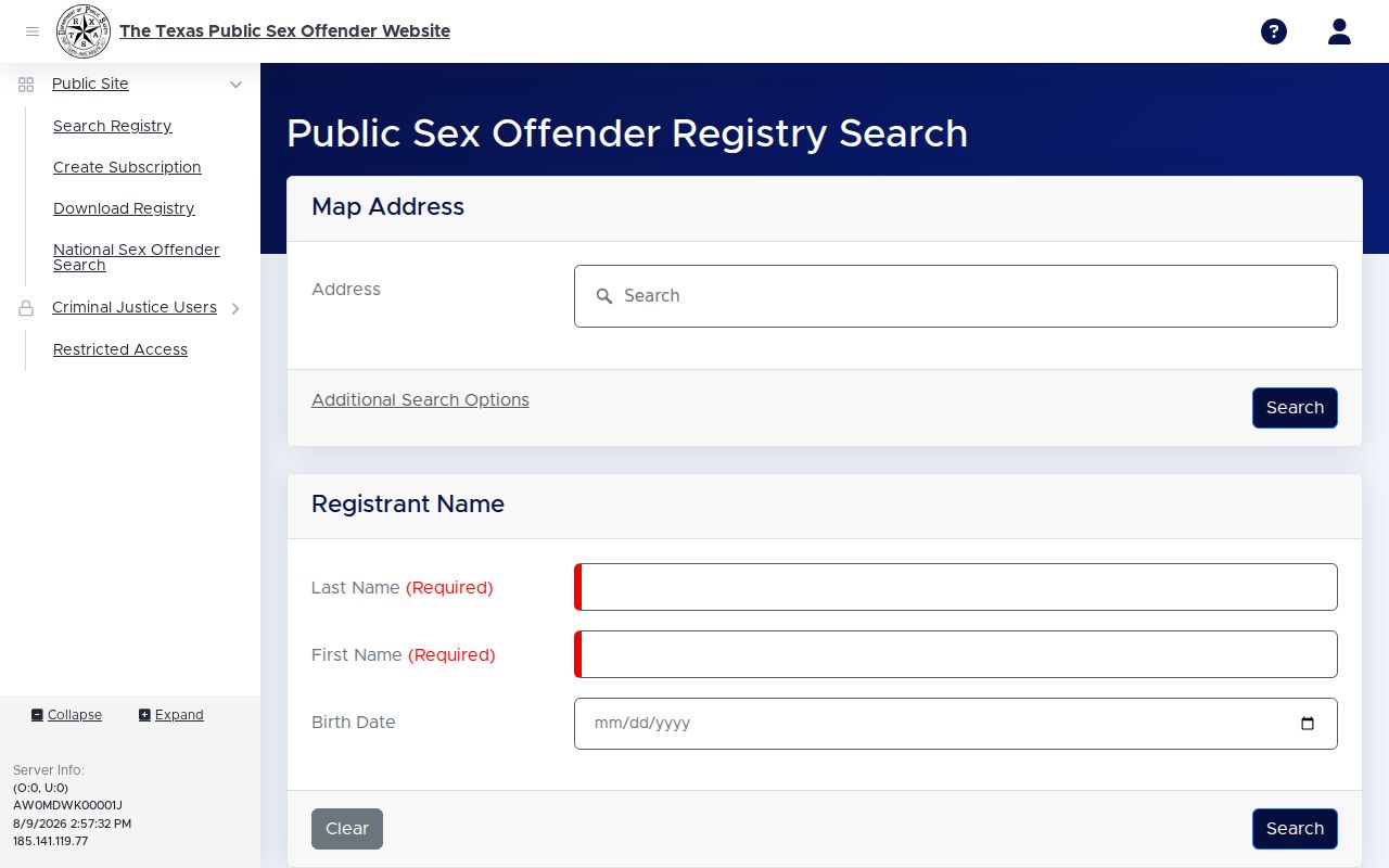 Loving County sex offender registry name and location search
